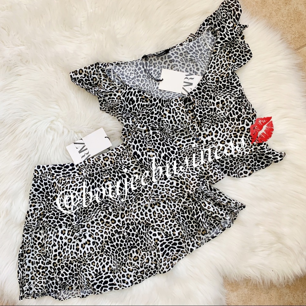ZARA BNWT Animal Print Ruffled Shorts + Top 2pc Coord Set - Picture 8 of 8